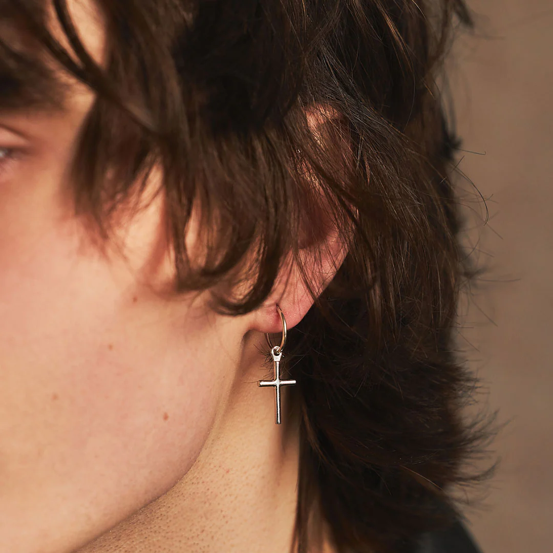 Silver Cross Pendant Earring - Image 4