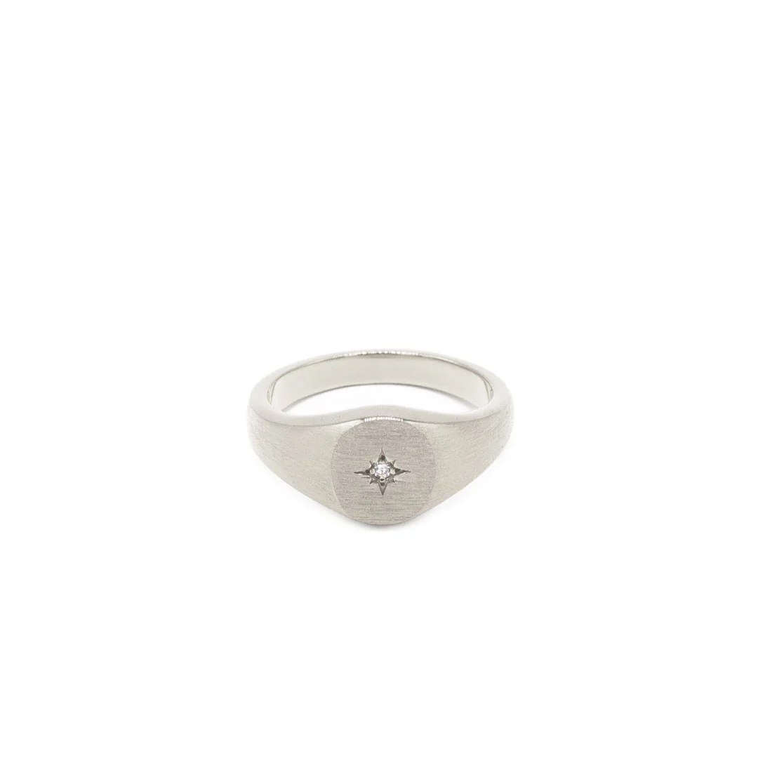 Silver Diamond Signet Ring - Image 3