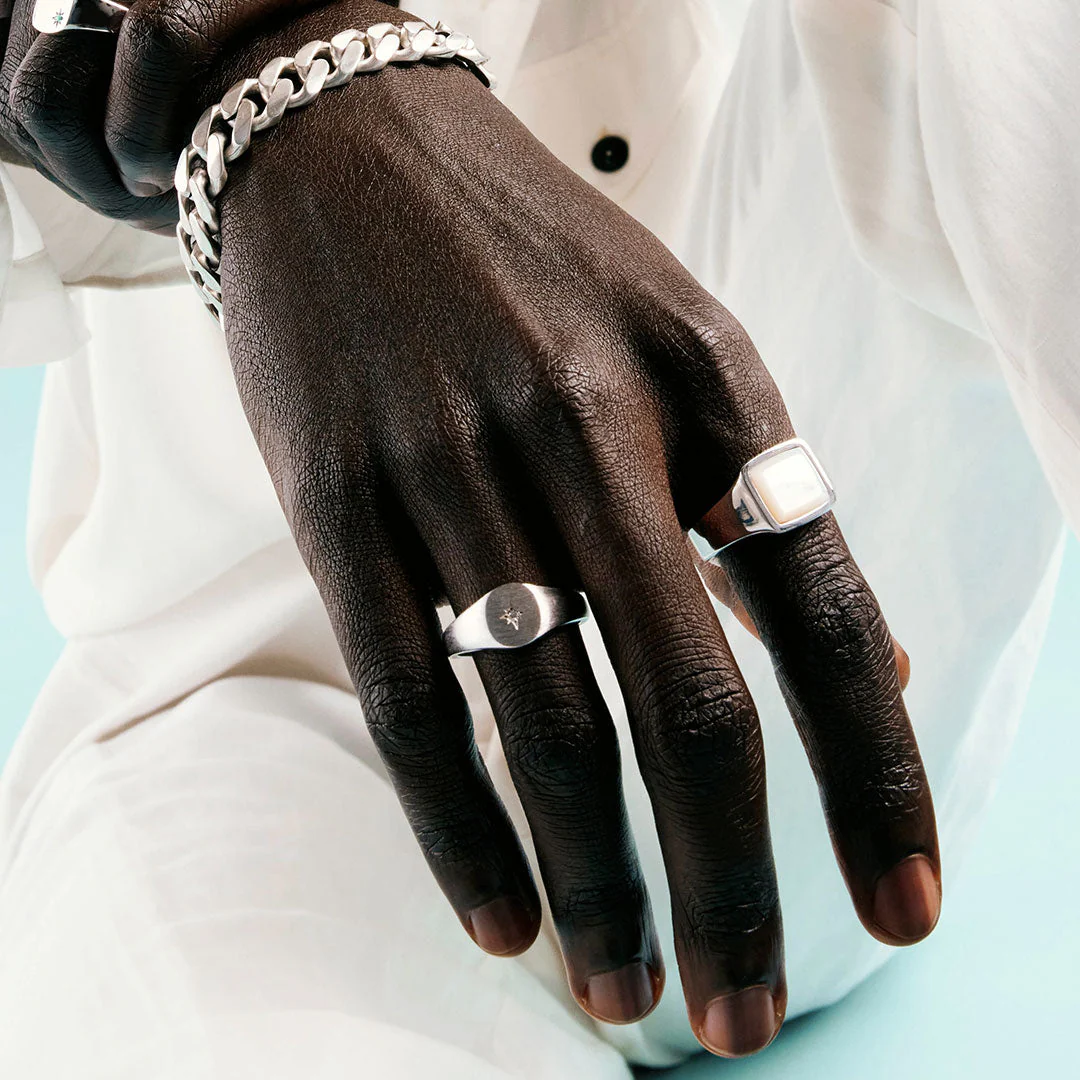 Silver Diamond Signet Ring - Image 4