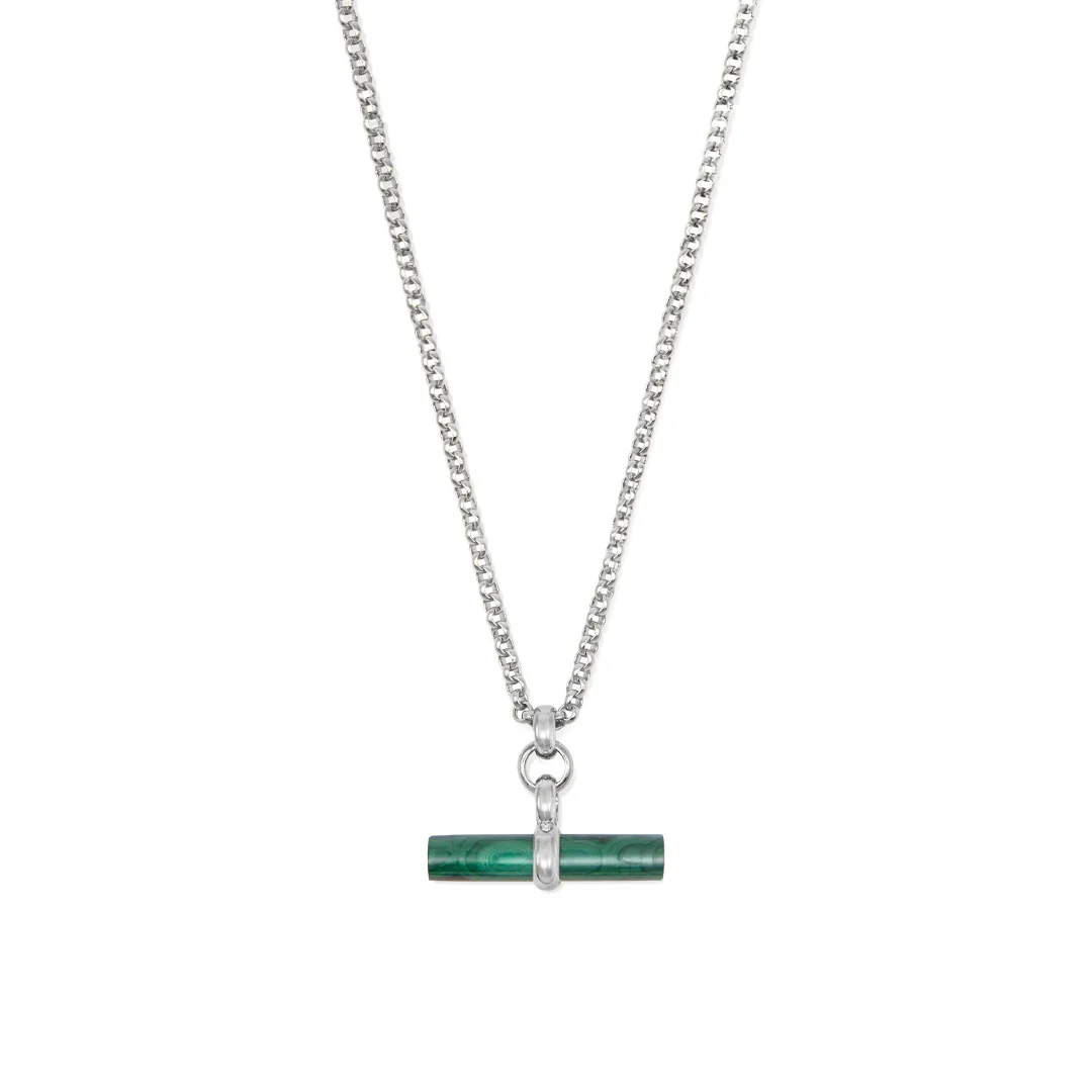 Silver Malachite T-Bar Necklace - Image 3