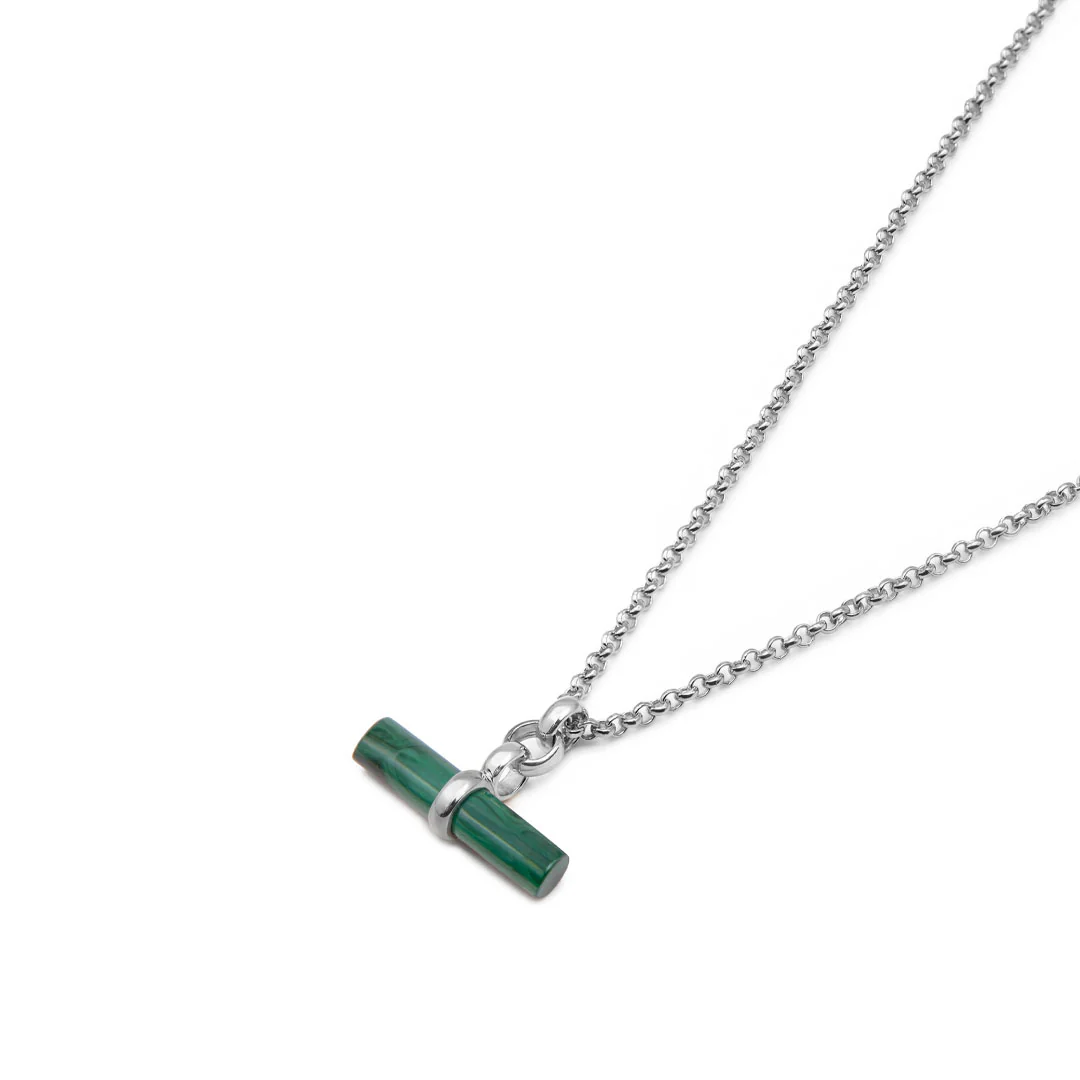 Silver Malachite T-Bar Necklace - Image 5