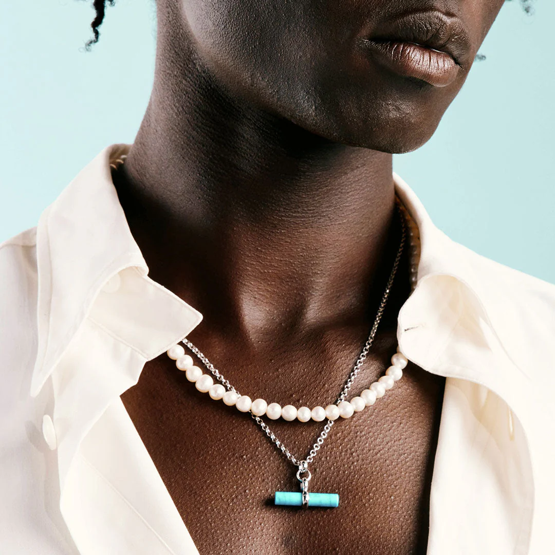 Silver Turquoise T-Bar Necklace - Image 4